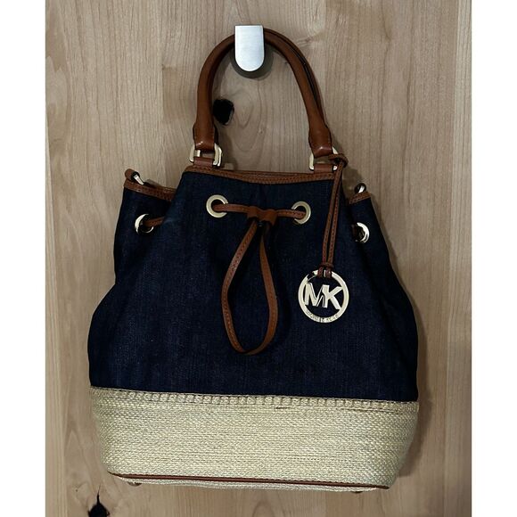 Michael Kors Marina Large Espadrille Denim Shoulder Bag EUC - Picture 2 of 9